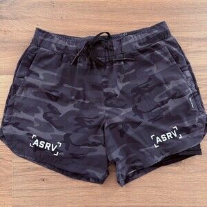 ASRV Lined Training Shorts Mens Size L Black Camo 5” Inseam